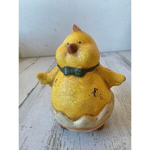 Vintage ceramic crackle chick Easter egg rolly round chicken bird statue